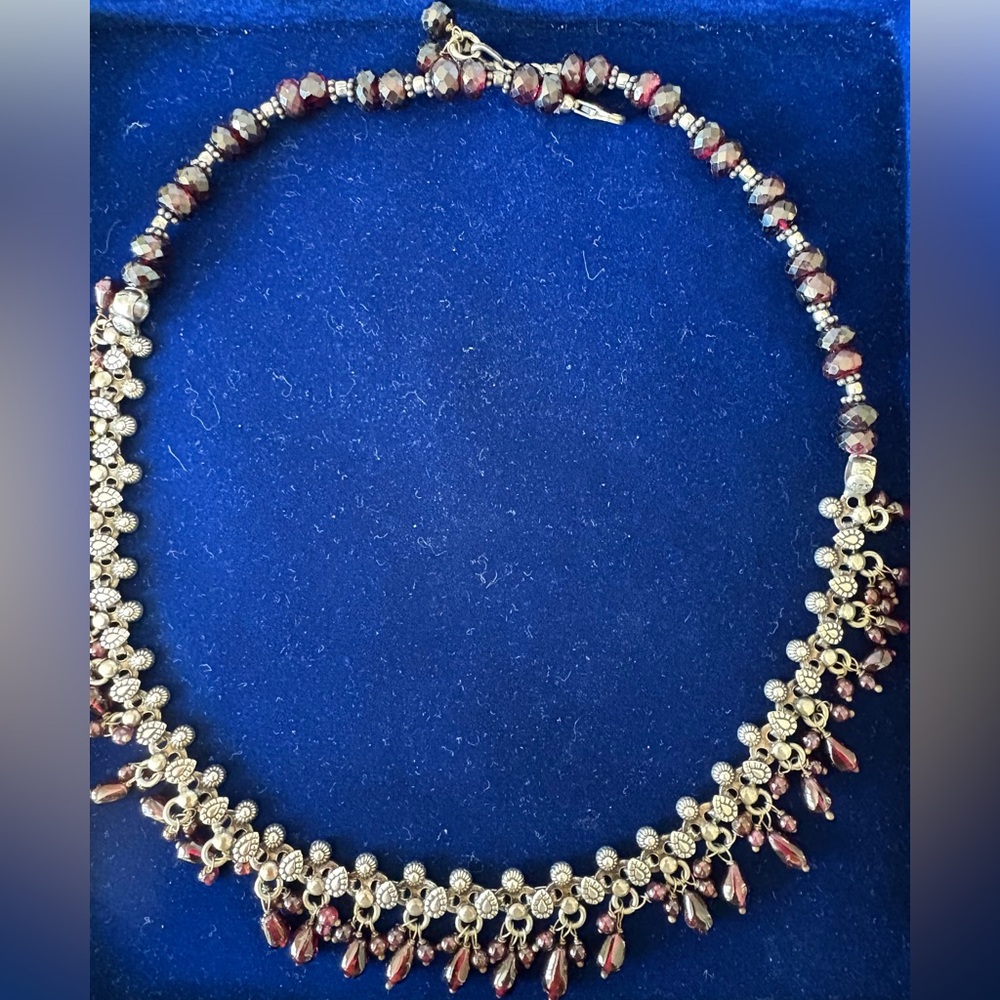 Exotic  Sterling Silver and Garnet Beaded Necklace